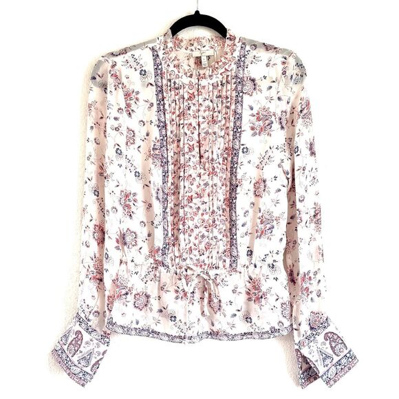 Joie 100% Silk Boho Floral Peplum Blouse Top Cuffed Sleeve Elastic Waist - Picture 1 of 15